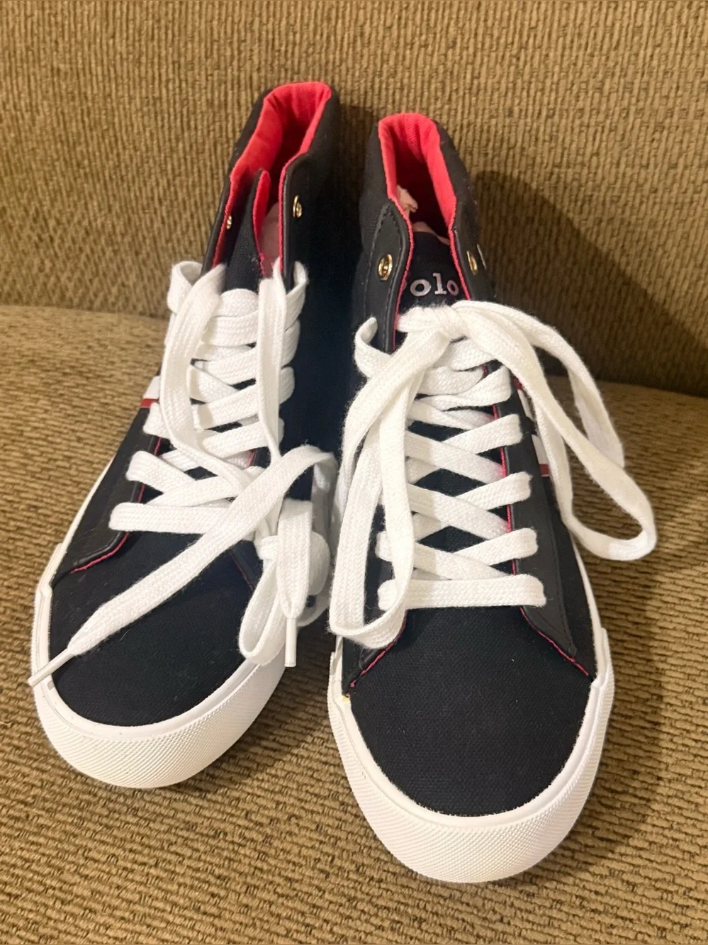 Polo Ralph Lauren Easten Mid Tiger Blk/Wht/Red Shoes Grade School Size 4